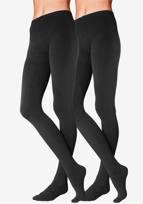 2er Pack ROGO X LAVANA Damen Baumwoll-Strumpfhose bequeme Strumpf-Hose 542819 Schwarz/Grau